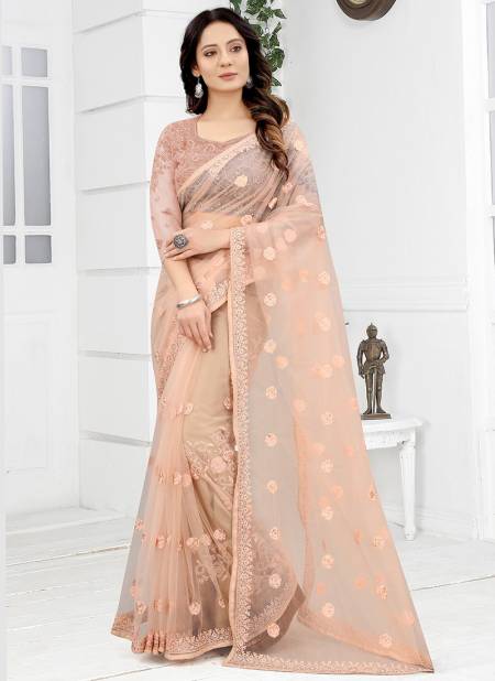 Peach Colour New Designer Stylish Party Wear Net Fancy Saree Collection 5737